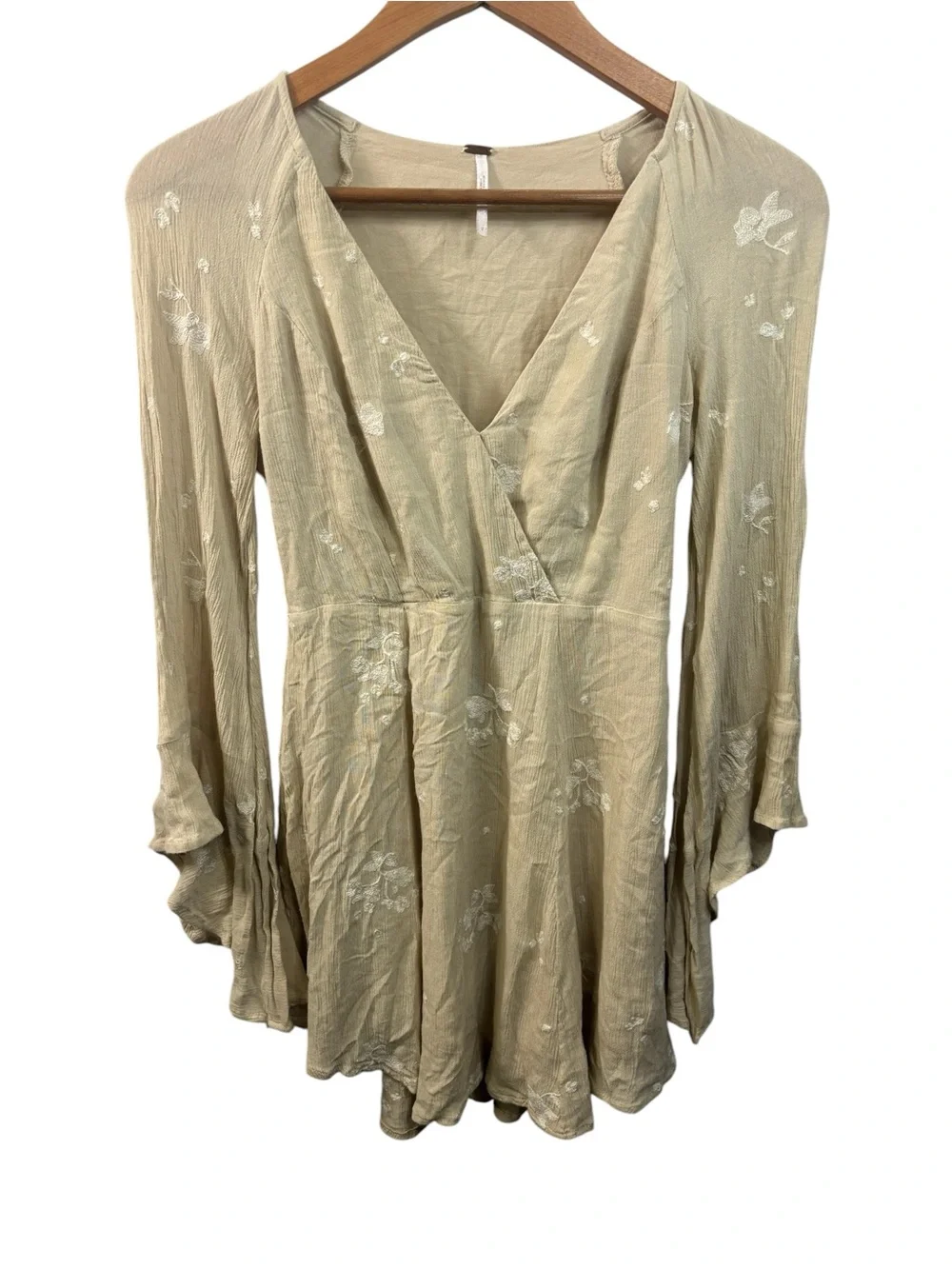 Free People Jasmine Embroidered Dress Size 2 Beige Wrap Front Dress